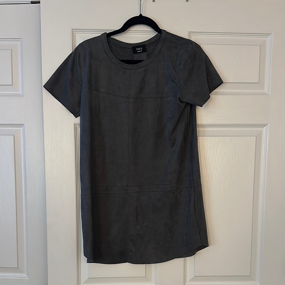 Vici Charcoal Suede Short Sleeve Dress
